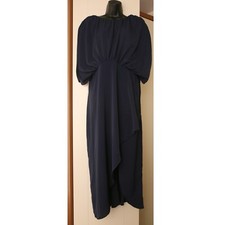 AX Paris Navy Blue Midi High Waist Draped Faux Wrap Dress Size 14 Eur 42 Retro