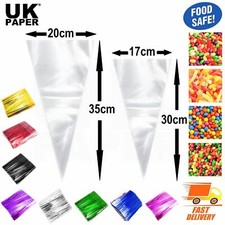 CLEAR CELLOPHANE CELLO CONE SWEET BAGS LARGE CANDY KIDS PARTY FAVOUR GIFT TREATS
