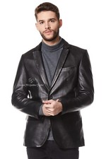 Mens Leather Blazer Black 100% REAL LAMBSKIN Tailored Soft Coat Z-120