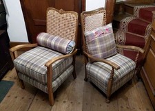 Antique 1920s His & Hers Upholstered Bergere Open Armchairs DELIVERY POSSIBLE