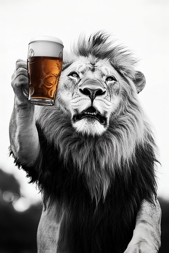 Lion drinking beer - , /