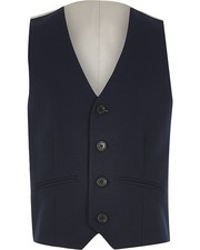 River Island Boys Waistcoat Navy Button Up V-Neck Sleeveless Outerwear Top