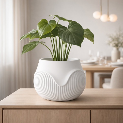 Wavy ribbed planter - ribbed,