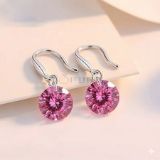 Pink 925 Sterling Silver Diamond Cut Earrings Round Dangle Drop Earrings