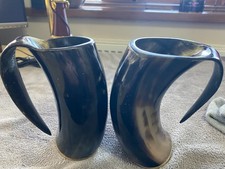 Pair Medieval Viking Drinking Tankard Horn Mug Beer Mead Set of 2 EX