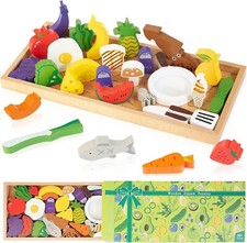 Kids Kitchen Toys,Kids Play Cooking Food Toys,Jigsaw Wooden Toys, Kids XMAS Gift