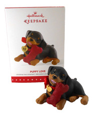 Rottweiler Puppy Dog with Large Red Bone PUPPY LOVE Hallmark Ornament 2015