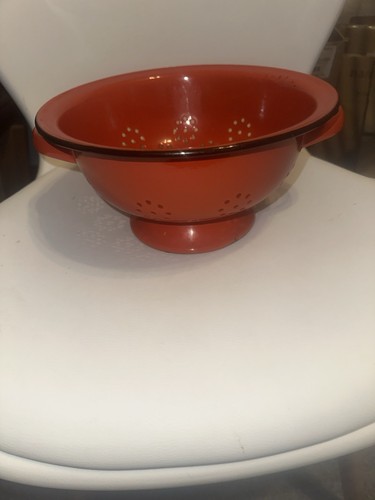 Vintage red enamel colander - vintage,