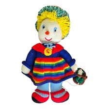 Hand Knitted Scarecrow Doll 20" Rainbow Dress Soft Toy Gift Decor Vintage