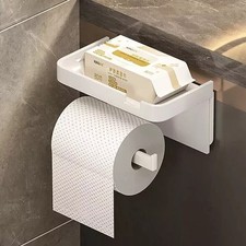 Bathroom Toilet Paper Roll Holder Wall-Mounted With Mobile Phone Storage Shelf