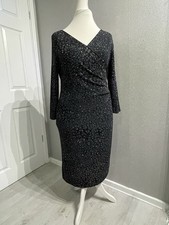 Collection By Debenhams Black Sparkle Animal Print Wrap Style Dress Size 18 BNWT