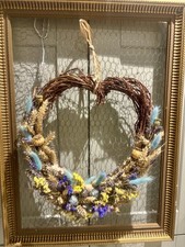 Heart Wreath Grapevine With Natural Corn, Lavender, Straw Flowers Etc
