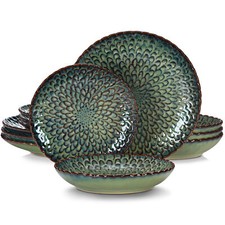 vancasso CHRYS Dinner Set 12 Piece Stoneware Plate Bowl Set Service for 4 Green
