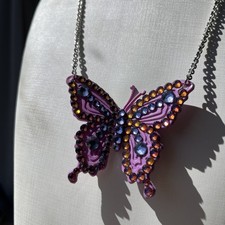 Tarina Tarantino Vintage Purple ELECTRIC BUTTERFLY Y2K Long Necklace Pendant