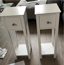 Tall Bedside Table Shabby Chic Side Cabinet Slim Narrow Telephone Lamp Stand Set