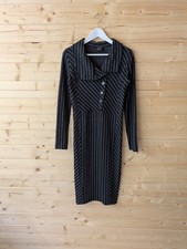 Isabel De Pedro Spain Striped Button Wool Collared Bodycon Midi Dress UK 12