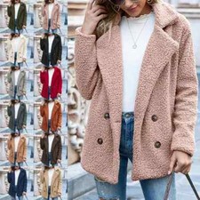 Womens Fleece Fluffy Jacket Coat Ladies Winter Warm Long Sleeve Plain Outwear