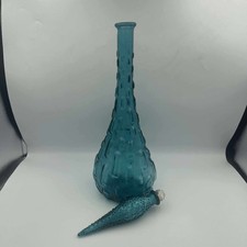 Vintage Blue Brick Hobnail Decanter Genie Bottle Italian Empoli Glass & Stopper