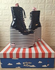 Koi Footwear A Beam With A Platform Dream Boots Black Patent Size UK 4 Brand New