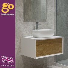 800mm Oak Vanity Unit Wall Hung Bathroom Vanity for Countertop Basin White & Oak