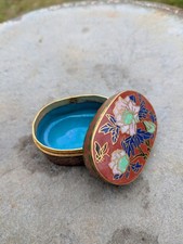 Vintage Brass Enamel Ware pill box trinket storage 