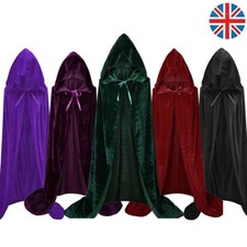 Adult Velvet Hooded Robe Cloak Cape Long Halloween Vampire Costume Fancy Dress