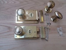 POLISHED BRASS Old vintage retro style door rim lock + knob set