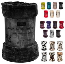 Faux Fur Mink Throw Blanket Bedspread Bed Sofa (Single, Double & King)