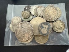 Mixed lot of World coins scrap damaged holes worn mostly silver 209g  lot 640