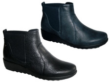 Women's Cushion Walk Ankle Boot 3-8 Black/Navy-Comfy Faux Leather Slip On Wedge