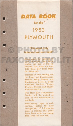 1953 plymouth data book - 1953,