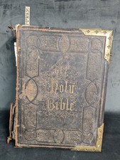 LARGE Antique Family Holy Bible Henry Scott Commentary Brass Corners & Clasps