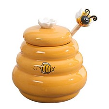 Ceramic Beehive Honey Pot and Wooden Dipper Honey Jar with Lid Honey Stir5902