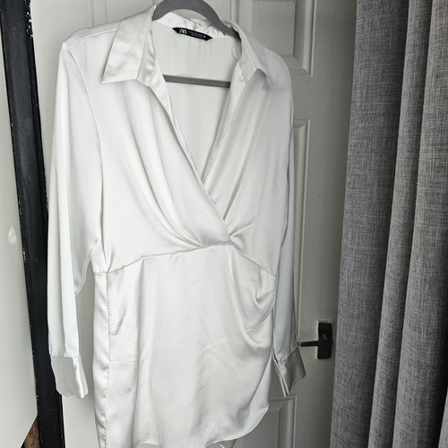 Zara white satin blouse - white, uk