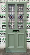 STAINED GLASS FRONT DOOR 1930s LEADED VICTORIAN EDWARDIAN DESIGN ANTIQUE VINTAGE