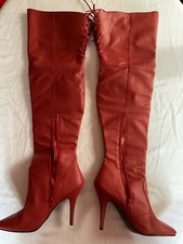 Pleaser USA Legend-8899 Red Leather Thigh High Boots