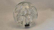 Langham Cambridge  Art Glass Paperweight  clear  bubbles  with Label 8 cm tall