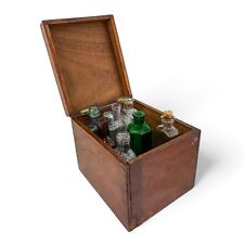 Antique Victorian mahogany apothecary box / medicine chest with glass bottles