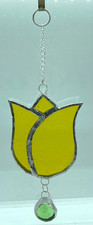 F254 Stained Glass Suncatcher Hanging Flower Tulip Drop 17cm Yellow