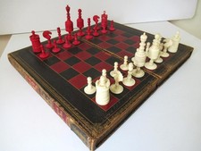 ANTIQUE  BARLEY TWIST CHESS SET K4.25" AND MOROCCAN CHESS AND BACKGAMMON BOARD