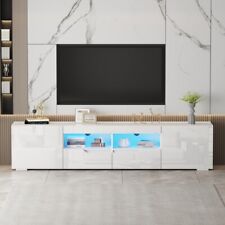 200cm High Gloss TV Unit Cabinet Stand  White Storage with LED Lights Sideboard