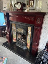 Mahogany Carved Fire Suround & Cast Iron Fire.