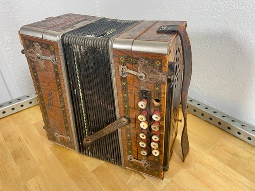 Antique button box - antique, accordion