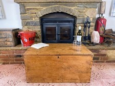 Old Antique Pine Chest, Vintage Wooden Storage Trunk, Blanket Box, Coffee Table.