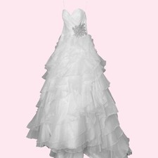 Allure Bridals Wedding Dress Strapless Cascading Tulle Layers Jeweled Beads Gown