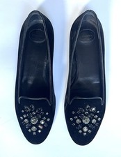Church's Black Velvet Crystal Embellished Loafer Slippers