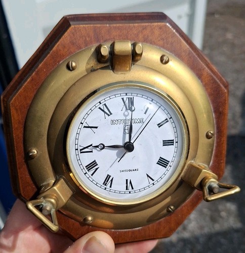 Nautical brass porthole clock - nautical,