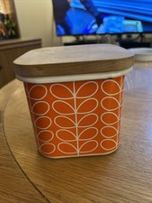 Orla Kiely 2018 Orange Stem Enamel & Wood Cube Canister