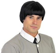 Men`s Iconic Black MOD Bowl Cut Mushroom Wig for 60s Rockstar Pop Band Costume