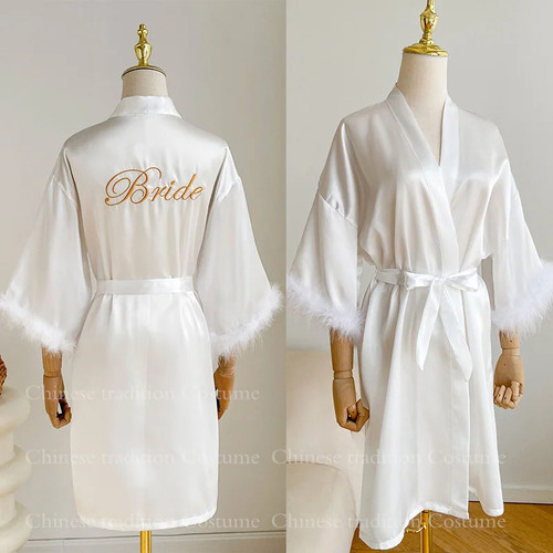 White bride wedding robe - robe, with